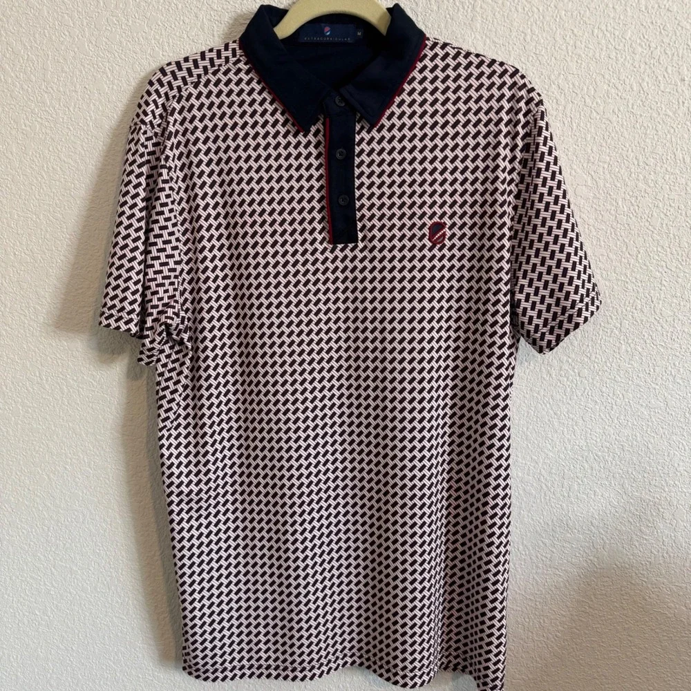Extracurricular Mens Geometric Print Golf Polo Shirt Navy Red White Size Medium - Picture 2 of 7